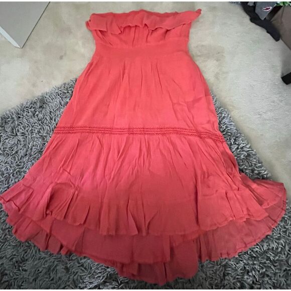 Anthropologie H in Paris Coral Strapless Midi Dress M - Picture 2 of 12